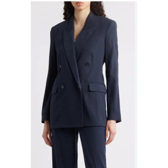 Jones NY Suit Jacket Blazer 14 Navy Blue Double Breasted Stretch Wool NEW - Picture 1 of 14